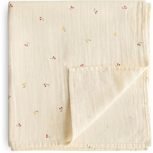 mushie Muslin Baby Swaddle Blanket | 100% Organic Cotton (Cherries)