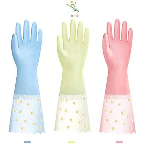 KAQ Dishwashing Cleaning Gloves 3 Pairs - Reusable Rubber Gloves Non-Slip Laundry Kitchen Gardening Household Gloves