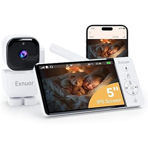 5"1080P HD 5000mAh Battery WiFi Video Baby Monitor with Camera and Audio, App & Monitor Control Smart Baby Camera Monitor, White Noise lPS Screen Motion Tracking VOX Night Vision Temperature Sensor
