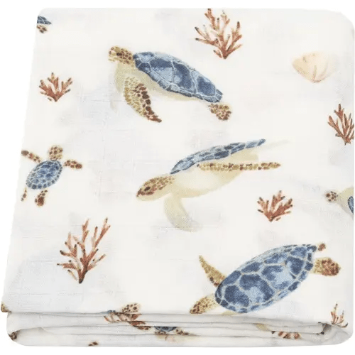 LifeTree Baby Swaddle Blanket, 70% Viscose from Bamboo and 30% Cotton Muslin Swaddles Blankets Boys Girls, Sea Turtle Swaddling Blanket for Newborn, Super Soft Large 47" x 47"