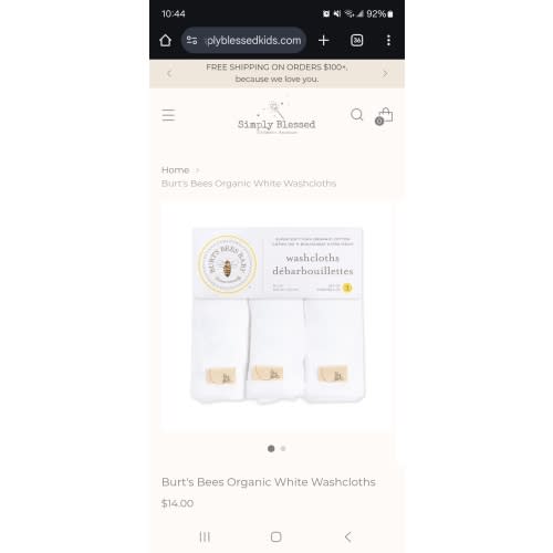 Burt's Bees Organic White Washcloths