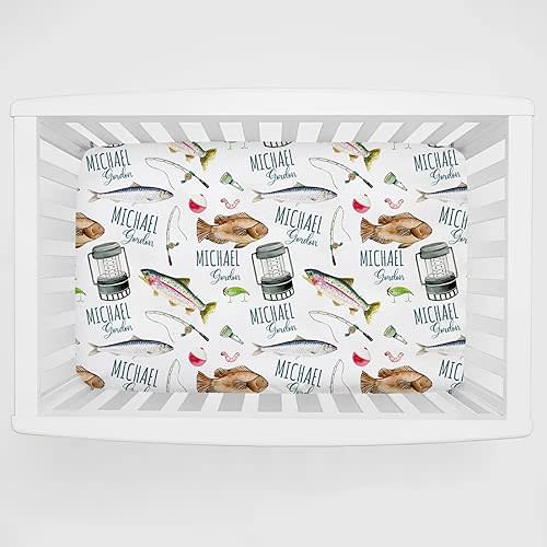 Personalized Pack and Play Sheets with Name, Custom Fishing Baby Mini Crib Sheets for Baby Boys Girls, Name Pack n Play, Fitted Sheet with Name, Soft and Breathable Material, 39x27x5 Inch