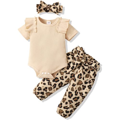Renotemy Newborn Infant Baby Girl Clothes Summer Outfits Infant Romper Pants Cute Toddler Girl Clothes Gift Set - Leopardapricot - 3-6 Months