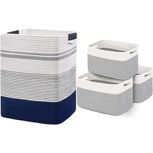DOFASAYI XXXLargeLaundry Basket - 85L Large Woven Baskets for Storage - Cotton Rope Storage Baskets 3-Pack - Baskets for Organizing,Baby Basket for Nursery Storage