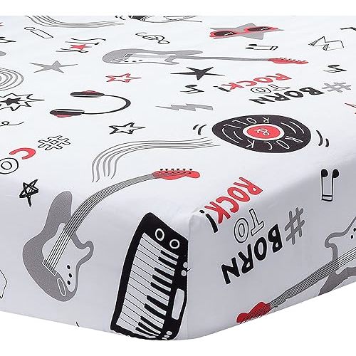 Lambs & Ivy Rock Star Musical Instruments 100% Cotton Fitted Crib Sheet - White