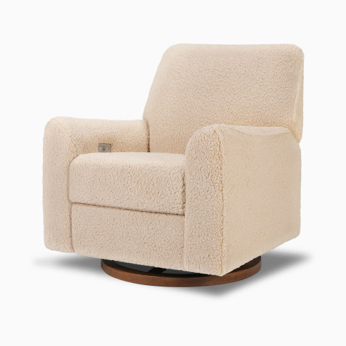 Nursery Works Sunday Power Recliner and Swivel Glider - Chai Shearling With Dark Wood Base