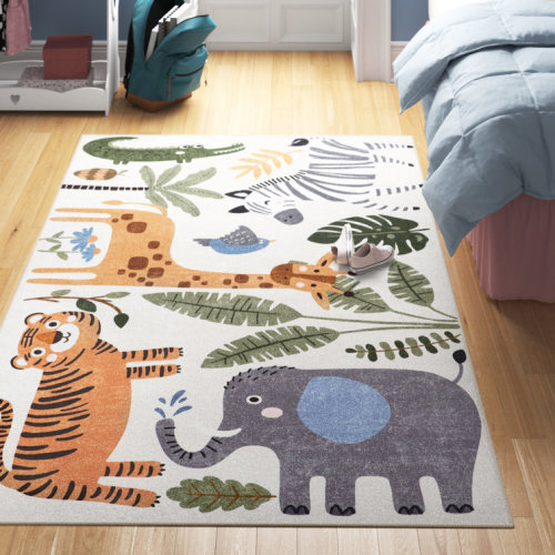 Felipa Safari Machine Washable Kids Area Rug