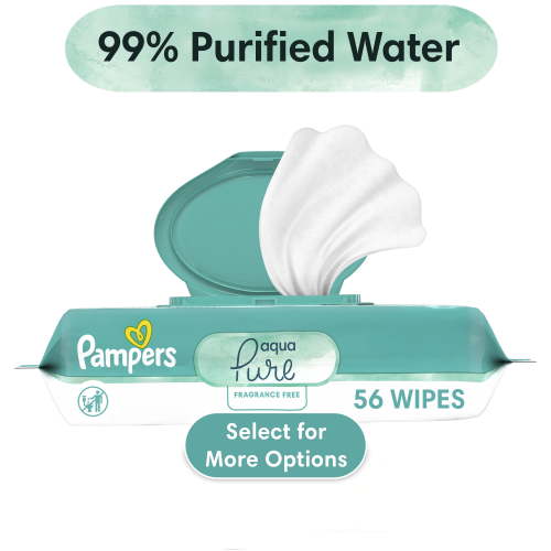 Pampers Aqua Pure Baby Wipes, 56 Count, 99% Water, Perfume Free, Sensitive Skin