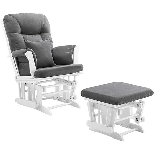 Angel Line Monterey Glider & Ottoman, White Finish - Dark Grey Cushion