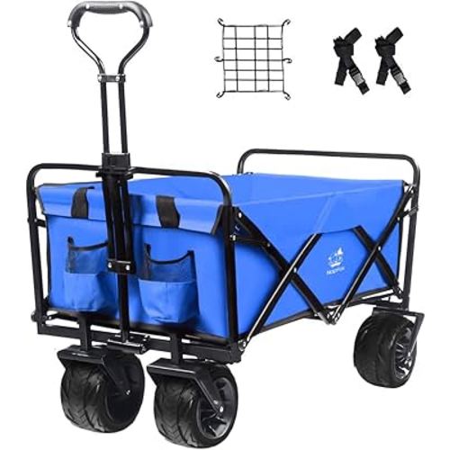 Collapsible Heavy Duty Beach Wagon Cart Outdoor Folding Utility Camping Garden Beach Cart with Universal Wheels Adjustable Handle Shopping
