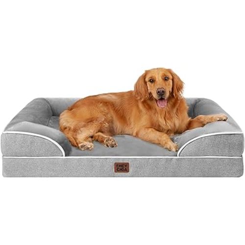 EHEYCIGA Orthopedic Dog Beds Large Sized Dog, Waterproof Memory Foam Pet Bed with Sides, Non-Slip Bottom Large Pet Bed with Washable Removable Cover, Grey