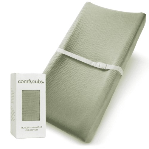 Muslin Fitted Changing Pad Cover, Extra Soft Diaper Changing Station Covers for Baby Girls Boys, Changing Pad Sheets Neutral by Comfy Cubs (Sage)
