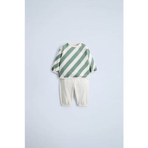 STRIPED SWEATSHIRT AND POCKET JOGGER SET - Green / Ecru | ZARA United States