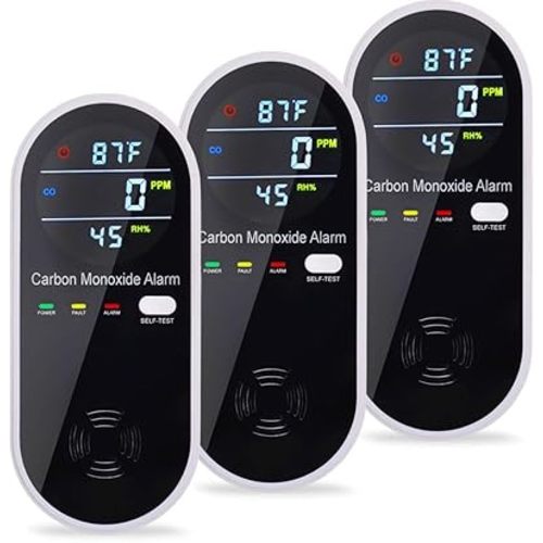 Carbon Monoxide Detectors, Plug in Type CO Alarm Monitor with Clear LCD Display, 3-in-1 Carbon Monoxide Detector (CO, Temperature and Humidity Display), Easy to Read & Install