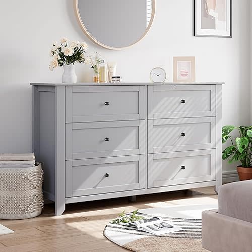 IDEALHOUSE 6 Chest of Drawer Dresser, Modern Storage Organizer Cabinet with Drawers for Bedroom, Living Room, Entryway, Grey