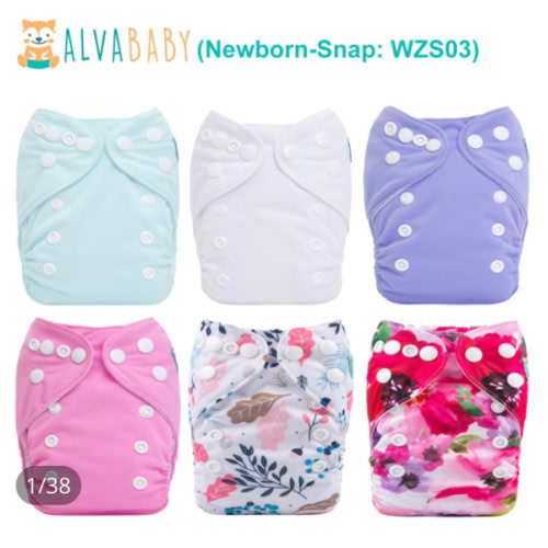 6-Pack Newborn Cloth Diapers with 6 Microfiber Inserts for Infants & Toddlers