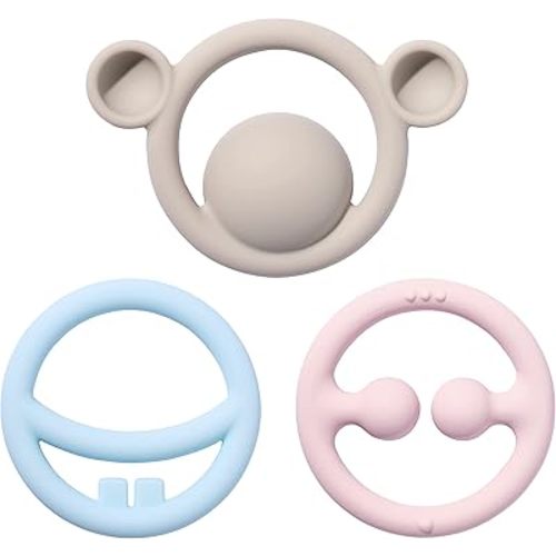 Moluk 43401 Nigi, Nagi & Nogi, Innovative Gripping and Teething Toy, Educational Toy, Pastel Colours, Baby Toy from 0+ Months, Light Blue, Pink, Light Grey