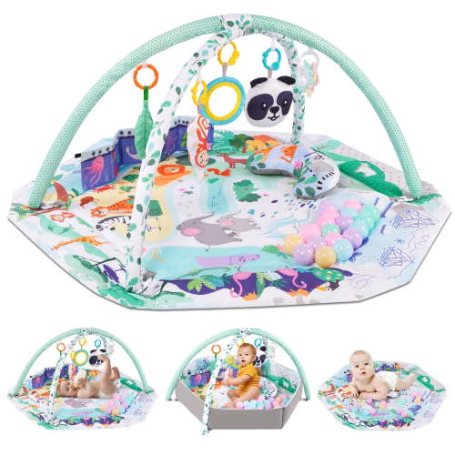 Baby Play Gym and Activity Mat - 4-in-1 Tummy Time Gym with Sensory Toys for Infants & Toddlers, Green