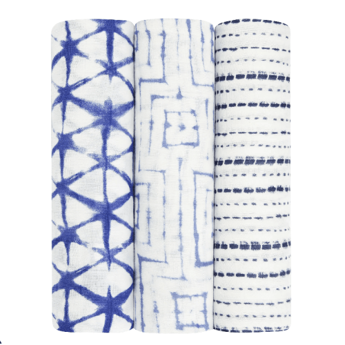 aden + anais boutique indigo shibori silky soft swaddle 3 pack