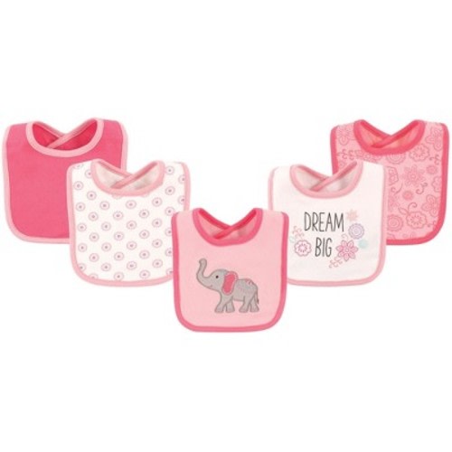 Hudson Baby Infant Girl Cotton Bibs 5pk, Elephant, One Size