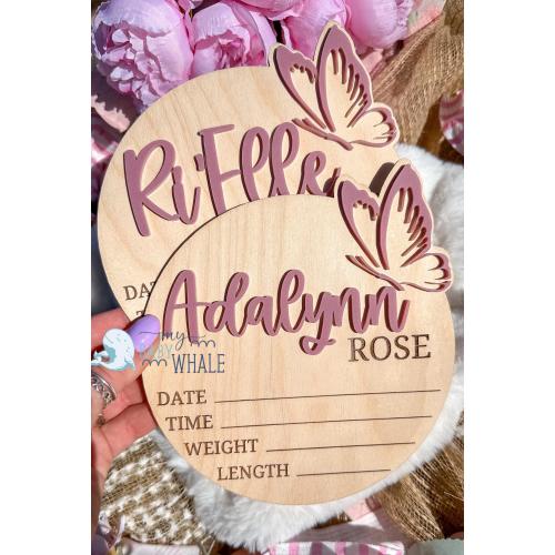 Baby Girl Name Sign With Butterfly, Baby Name Announcement Sign, Wooden Name Sign, Birth Hospital Announcement Sign, Baby Shower Gift