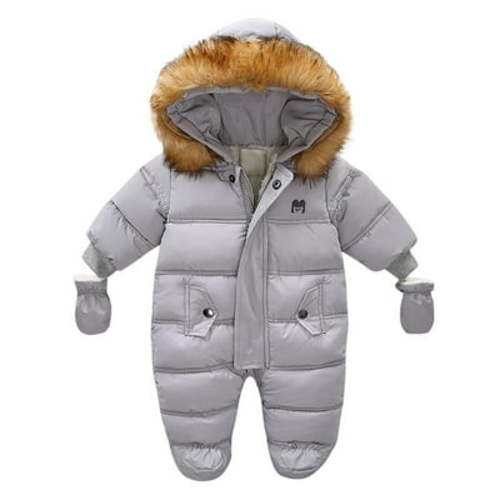 Baby Girls Boys Winter Thick Warm Hooded Coat Jumpsuit Snowsuit Playsuit Romper