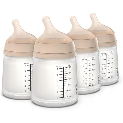Suavinex Zero Zero Anti Colic Baby Bottle, No 1 Spanish Baby Bottle Brand, Minimizes Bottle Rejection & Nipple Confusion, Perfect for Breastfeeding Babies, Adaptable Flow, 4 Pk 6 oz, Light