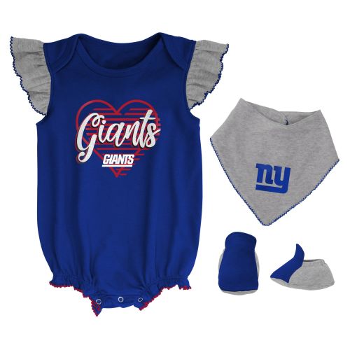 Girls Newborn & Infant New York Giants Royal/Heathered Gray All The Love Bodysuit, Bib & Booties Set