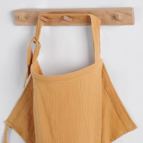 Blissful Diary Muslin Nursing Cover for Breastfeeding, Breathable Breastfeeding Cover up with Arch Neckline for Women, Nursing Apron (Retro Yellow)
