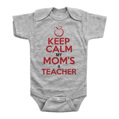 KEEP CALM, MY MOM'S A TEACHER / Funny Teaching Onesie for Babies / Baffle (6M, GREY SS)