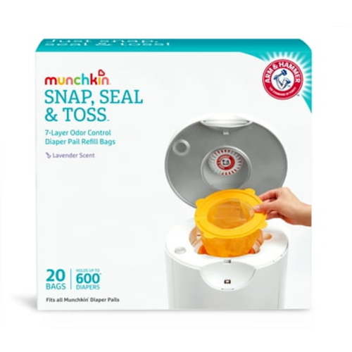 Munchkin® Arm & Hammer™ Diaper Pail Bag Refills, 20-Pack, Holds 600 Diapers, Lavender Scented