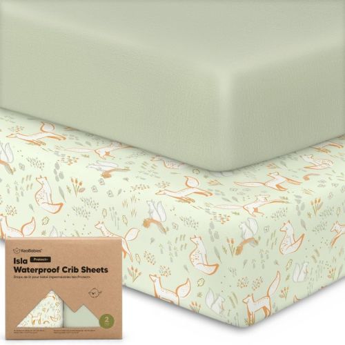Keababies Isla Waterproof Crib Sheets For Boys, Girls, 2pk Baby Fitted Crib Sheet, Waterproof Crib Mattress Protector Sheets