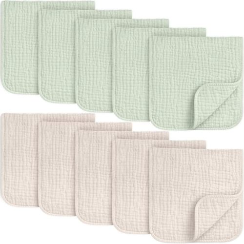 KeaBabies Organic Muslin Burp Cloths Baby Boy, Girl, 10-Pack (Sage)