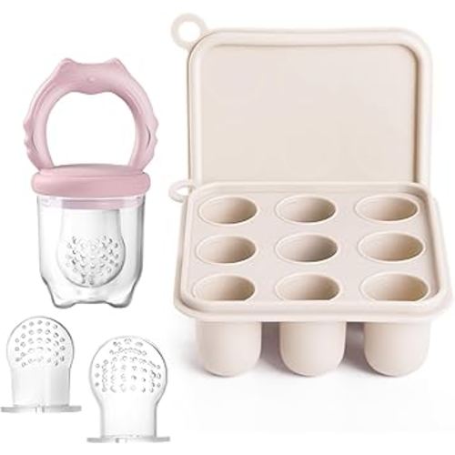 Silicone Baby Food Feeders & 1 Baby Food Freezer Tray & 2 Extra Pouches- Safe Introduction to New Foods, Frozen Milk & Puree - Ideal for Infants and Toddlers