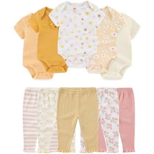 Baby Girl Bodysuit and Pant Set Cotton Ribbed Mix Summer Infant Girls Clothes Outfits 0-12 Month
