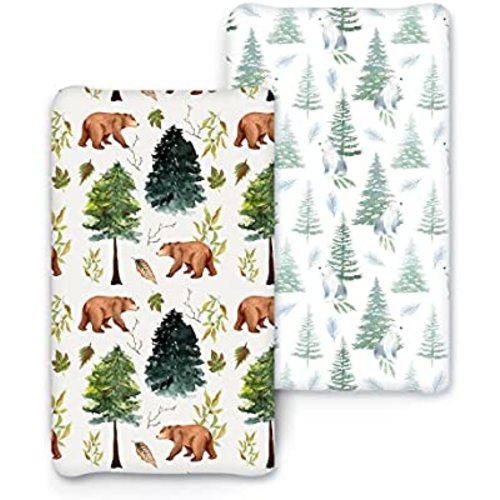 ACRABROS Changing Pad Cover- Ultra Stretchy Snug Fitted Diaper Changing Table Cover Sheets for Boys Girls,2 Pack,Bears &Forest