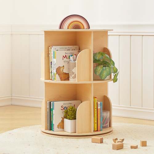 OOOK 2 Tier Plywood Rotating Bookshelf, Small Corner Bookshelf