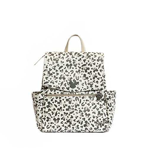 Freshly Picked Classic Mini II Diaper Bag Backpack, Wipeable Vegan Leather, 8 Pockets (Mickey Leopard)