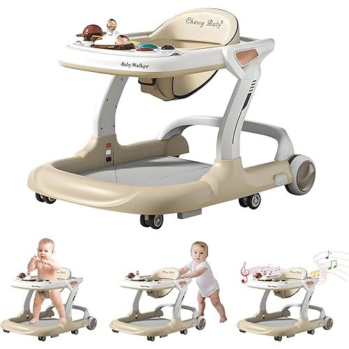 Baby Walker,Music & Lights Baby Walker with Wheels,9 Adjustable Heights Baby Activity Center,Baby Walkers with Foot Pads for Boys Girls Babies 6-18 Months,Anti-Fall Bouncer Combo