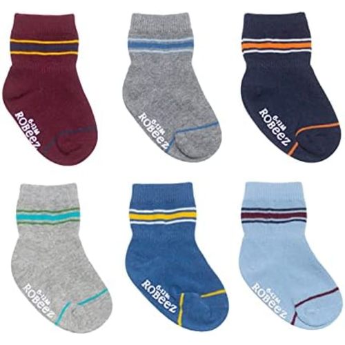 Robeez Baby Boys & Girls Unisex Slip-Resistant Crew Socks for Infant and Toddler, 6 Pairs, 0-24 Months