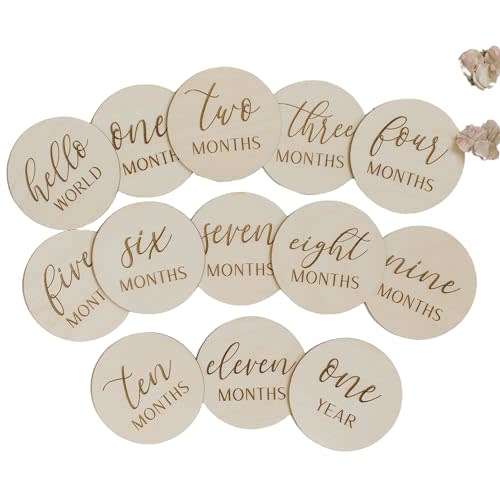 Monthly Milestone Signs – Wooden Newborn Photo Props for 0-12 Months, Gender-Neutral Gift, Baby Milestone Cards