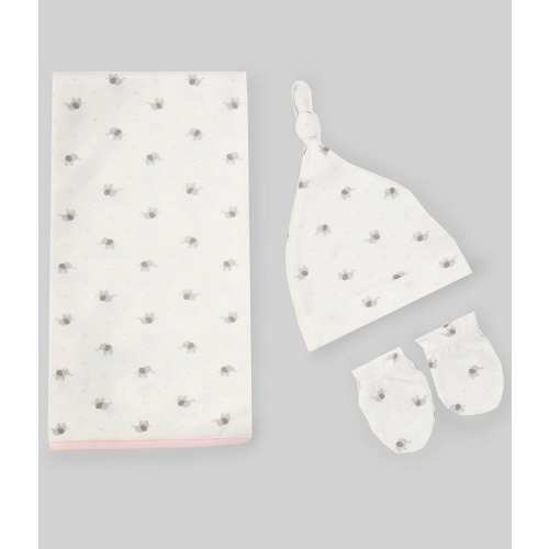 Starting Out Baby Girls Elephant Knotted Beanie, Mittens & Blanket Set