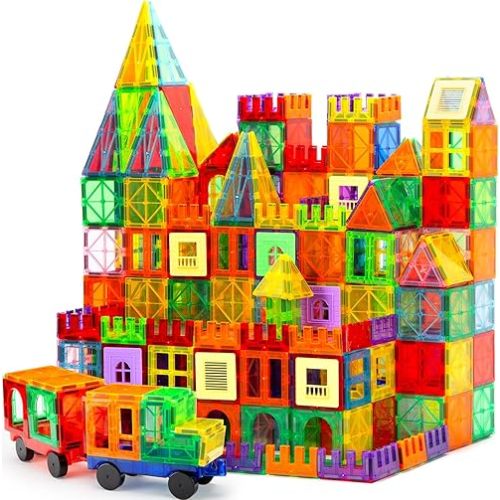 Magnetic Tiles,104PCS Magnetic Building Tiles for Kids, Educational Magnetic Stacking Blocks, Magnets Construction Toys, Christmas Toy Gift for Toddlers,Kids Boys and Girls 3 4 5 6 7 8 9+Year