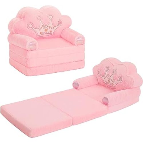 MOONBEEKI Toddler Chair Comfy，Foldable Princess Couch for Girl, Toddler Recliners for Kids Over 18 Months, Kids Furniture for Bedroom and Playroom, Pink