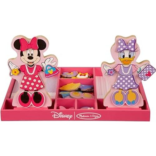 Melissa & Doug Disney Minnie Mouse and Daisy Duck Magnetic Dress-Up Wooden Doll Pretend Play Set (40+ pcs) Minnie Mouse Toys, Disney Dress Up Dolls For Preschoolers And Kids Ages 3+
