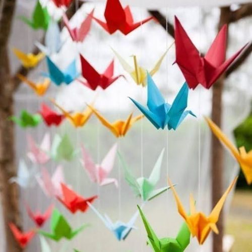 Colorful Paper Crane Hanging Garlands ((3stringsX 3.3ft), Origami Birds Streamers for Bridal Shower, Baby Shower Birthday Party Supplies