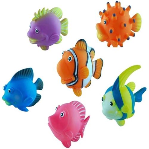 BOHS Rubber Squirting Fish - Cute Floating Cartoon Soft - Baby Bath Play Water Marine Animals Toys - 6 Count