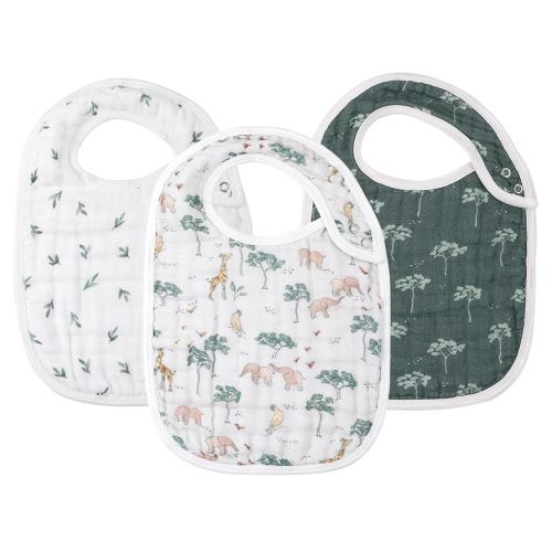 Snap Muslin Bibs for Girls, 3-Pack Baby Bibs for Infants, Newborns and Toddlers, 100% Cotton Muslin Absorbent & Soft Layers, Adjustable Snaps,Animal Jungle, 0-36Month "Animal Jungle"