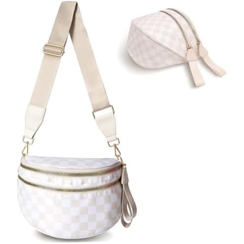 Crossbody Bum Bags for Women Checkered Purse Spacious Sling Bag Fanny Pack with Adjustable Strap