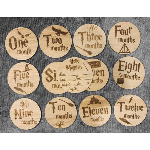 Harry P Baby Milestone Markers, Photo Prop For Baby, Monthly Milestone Markers, Nursery, Laser Engraved Custom Markers, baby shower, Newborn